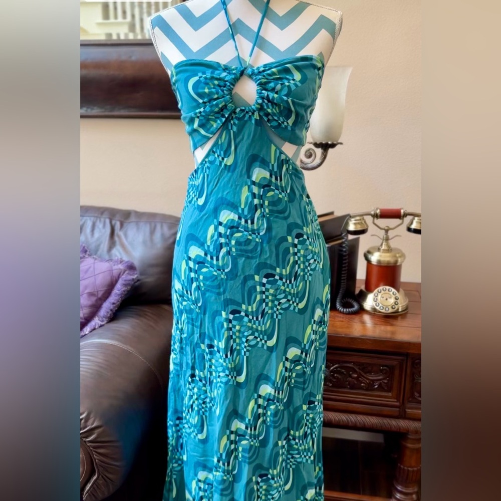 O'Neill Teal Aqua Halter Maxi Dress